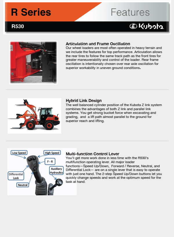 kubota R530 features